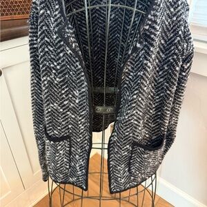 Black and White Herringbone Cardigan